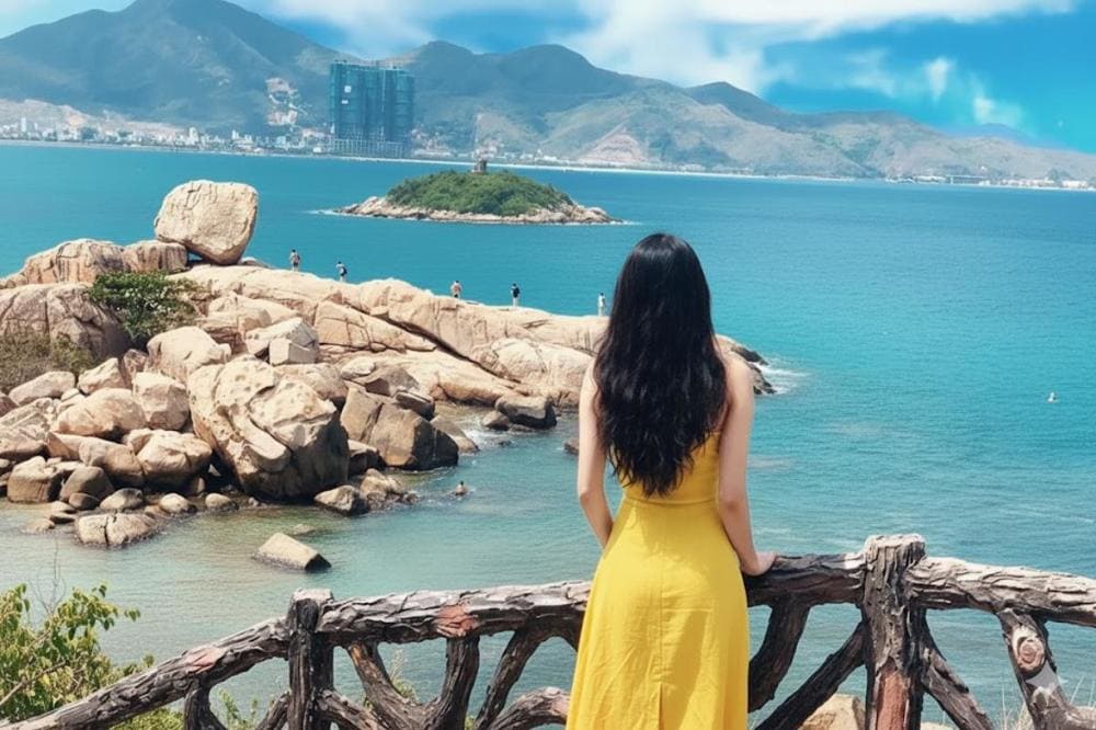 Ngắm cảnh v&agrave; chụp ảnh "check-in" với b&atilde;i đ&aacute; .